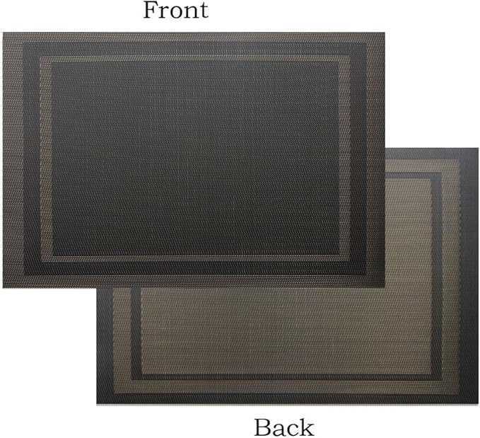 Placemats for Kitchen Woven Vinyl Table Placemat Heat-resistand Table Plastic Mats Set of 4 (Gold+Black)