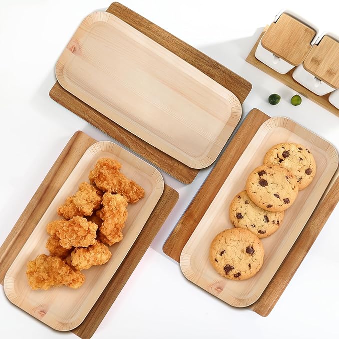 50 Pcs Wood Grain Paper Plates, 10 Inch Rectangular Wood Paper Plates, Rustic Disposable Plates for Woodland Baby Shower, Camp Fire, Camping, Lumberjack Birthday Party Supplies (L)
