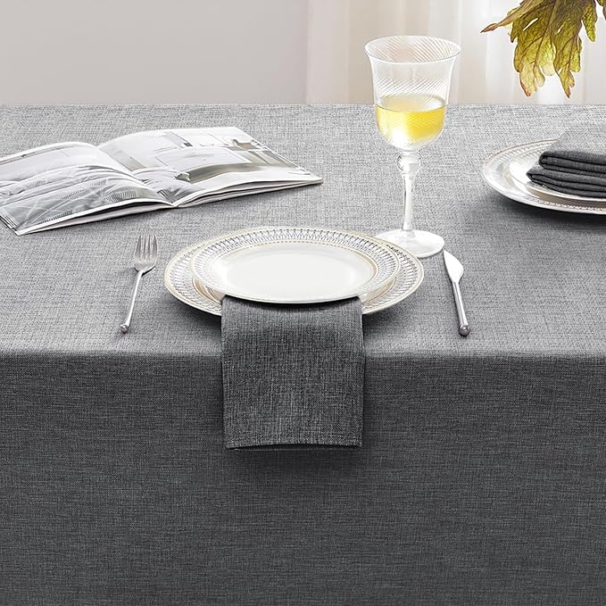 Softalker Large Rectangular Table cloth 120 x 60 inch Grey Linen Textured Tablecloth Outdoor Waterproof, Stain and Wrinkle Resistant, Extra Lang Table Cloths for 6/8 foot Rectangle Tables Decor Garden