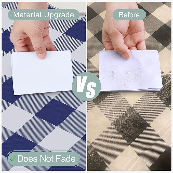 misaya Square Waterproof Vinyl Table Cloth, Buffalo Flannel Backed Tablecloth, Wipeable Plastic Table Cover for Dinner, Kitchen, Outdoor (60" X 60", White and Navy)