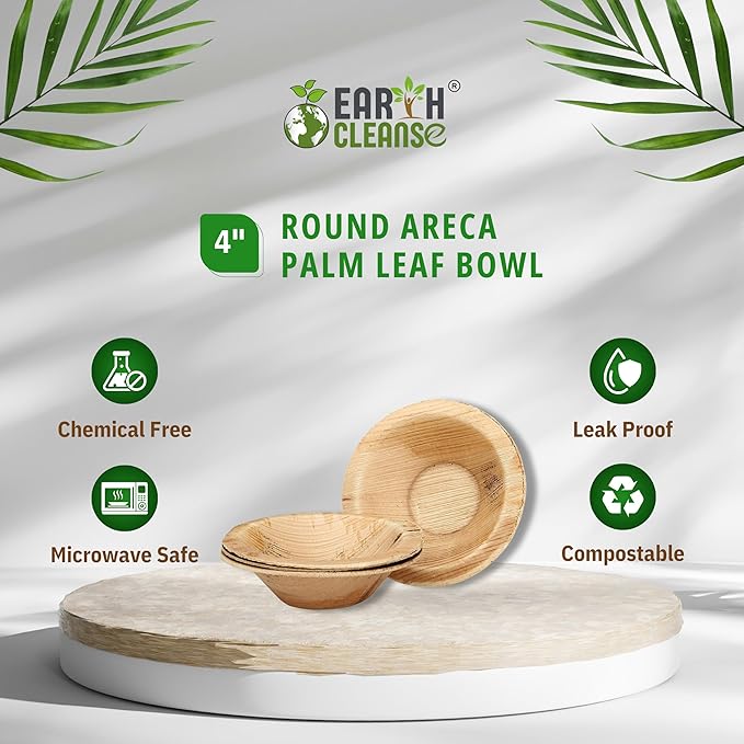 4" Areca Palm Leaf Round Bowls Compostable Biodegradable Eco-Friendly Bowls Natural Disposable Bowls, Perfect for Picnic Catering, Dessert, and Wedding (Pack of 50)