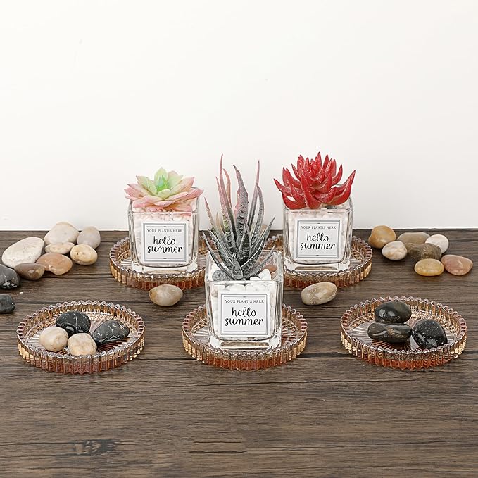 JUXYES 5 Pack Amber Tone Crystal Coasters Round Cup Mat, Glass Coasters for Drinks Coffee Tea Wine, Decorative Wine Bottle Coaster, Crystal Drink Coaster for Restaurant bar Kitchen Dining Table