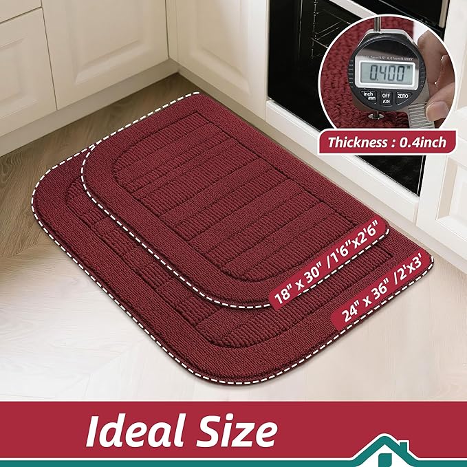BEQHAUSE 30x18 Inch Kitchen Rug Mat Durable Kitchen Rugs Non-Slip Washable Absorbent Kitchen Mats for Floor Dirt-Resistant Semicircular Kitchen Mat (Red)