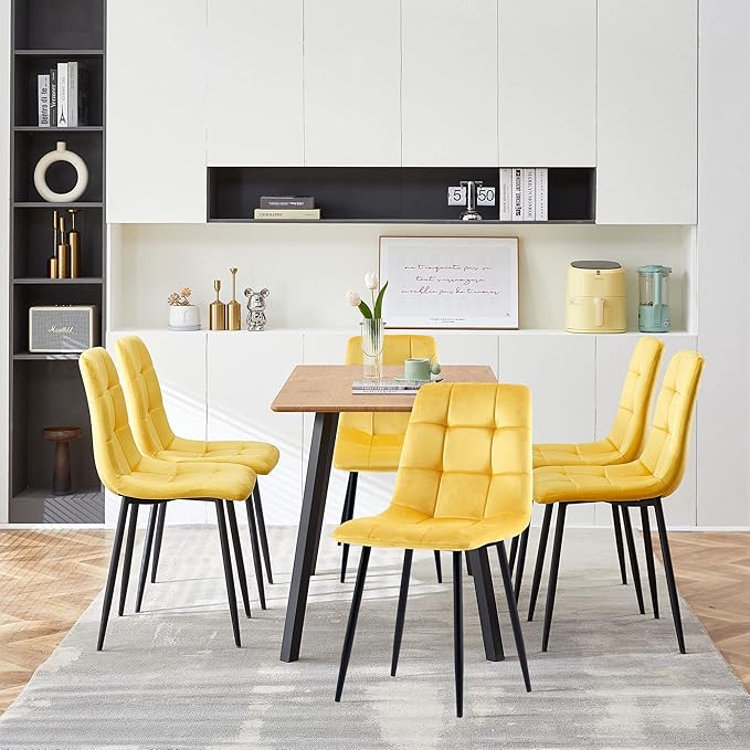 Set of 6 Upholstered Home Chair Armless Ergonomic Dining Chair with Back Design,Soft Cushion Living Room Chair with Metal Legs for Dining Room,Stores,Kitchen