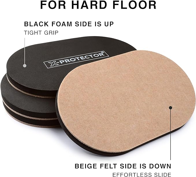 X-Protector Felt Furniture Sliders Hardwood Floors - 4 PCS 6" x 3 1/2" Furniture Sliders - Heavy Duty Felt Sliders Hard Surfaces – Move Your Furniture Easily & Safely!