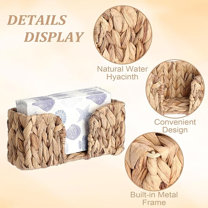 Sumnacon Guest Towel Napkin Holder, Vertical Water Hyacinth Napkin Holders for Table, Counter, Bathroom, Kitchen, Farmhouse Rectangle Napkins Basket Tray for Paper Napkins, Natural Home Office Decor