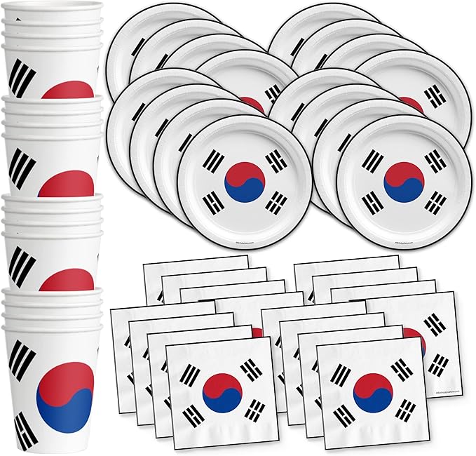 South Korean Flag Birthday Party Supplies Set Plates Napkins Cups Tableware Kit for 16