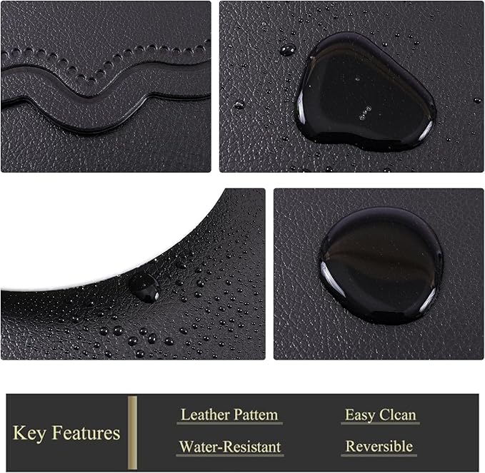 XINYUN Black Placemats Set of 6 Reversible Faux Leather Place Mat Wipeable Heat Resistant Non Slip Anti Oil Waterproof Eco-Friendly Table Mats Patio Placemats for Dining Table, Large