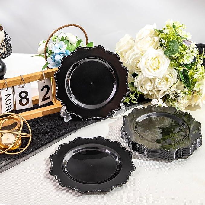 COLOSUS 100pcs Black Plastic Dessert Plates - 7.5 Inch- Heavy Duty Disposable Plastic Appetizer/Salad/Cake Plates for Party Wedding Birthday and Everyday Use