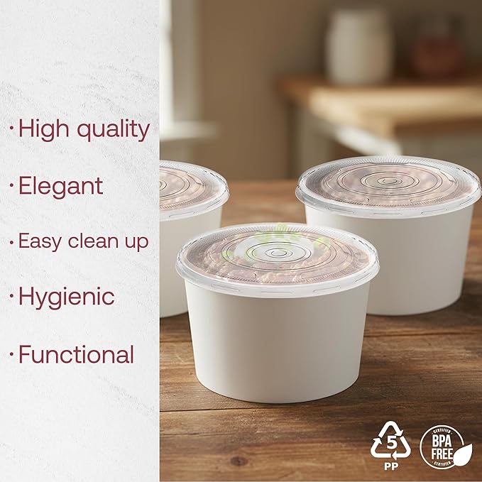 Smarty Had A Party 500 Count Clear Plastic Lids for Squat Paper Soup Cups – Fits 6 oz, 8 oz, 12 oz & 16 oz Disposable Containers – Leak-Resistant, BPA-Free,Tight-Seal Covers for Takeout & Catering