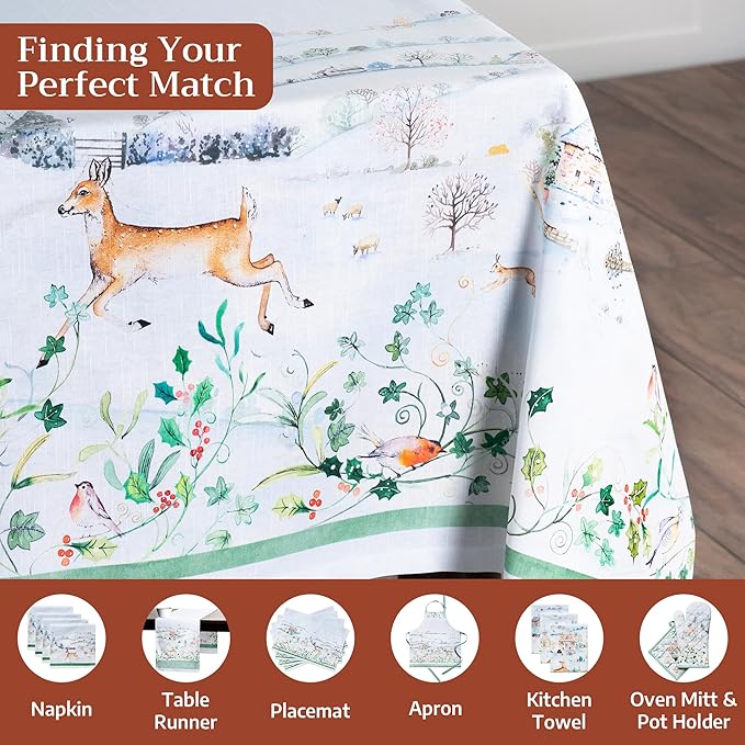 Maison d' Hermine Table Cloth Rectangle Table 100% Cotton 70 x 108 Inches Fall Tablecloth Reusable Everyday Use for Thanksgiving Christmas Decorations Dining Farmhouse Party (Snowy World)