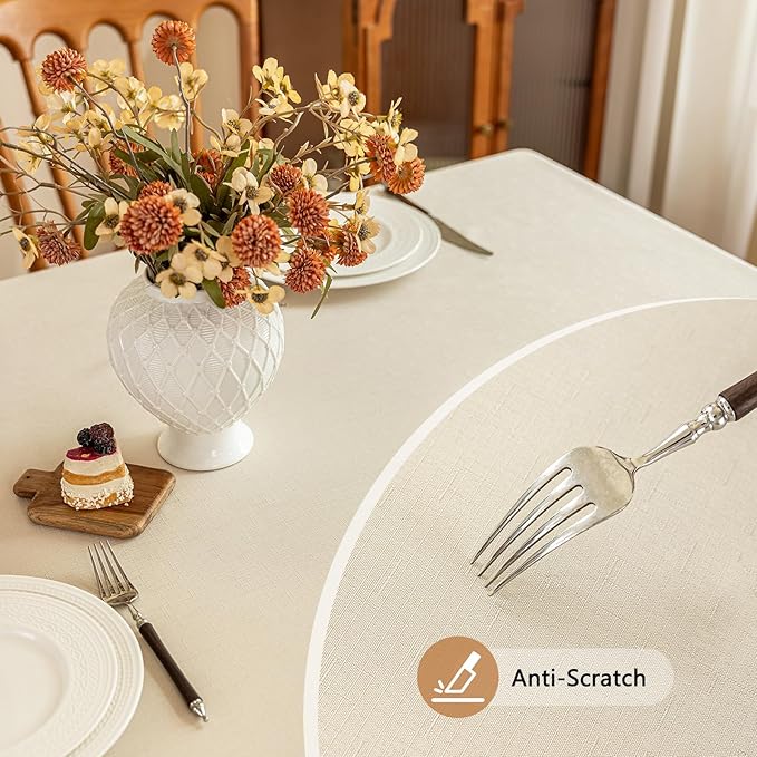 Fabric Rectangle Table Cloth for 8 Foot Rectangular Table Faux Linen Textured Water Resistant & Wipeable Tablecloth Reusable for Dining Banquet Holiday 54 x 108 Inch Beige