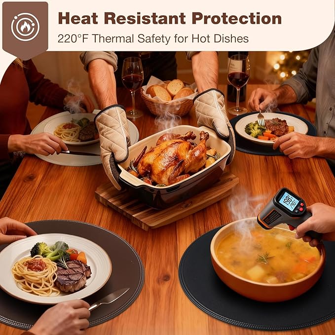 Round Vinyl Green Placemats Set of 6, Faux Leather Waterproof Wipeable Heat Resistant Place Mats, Washable Table Mats for Halloween, Thanksgiving & Christmas Dinner(Green)