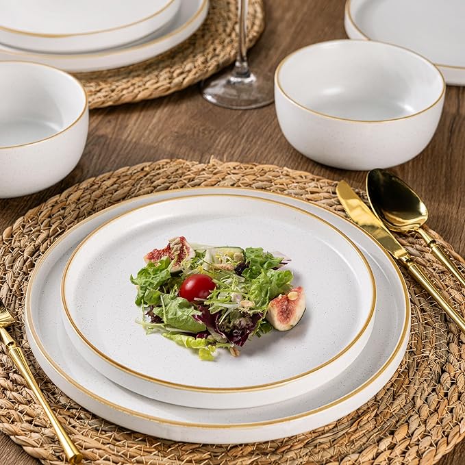 AmorArc Stoneware Dinnerware Sets for 4,Reactive Ceramic Plates and Bowls Set,Highly Chip and Crack Resistant | Dishwasher & Microwave Safe | Round Dishes Set Service for 4 (12pc)