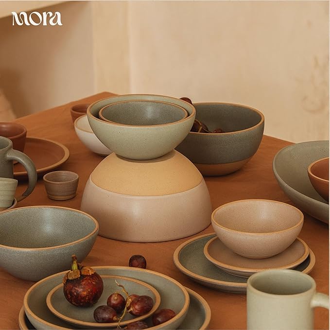 MORA Medium Bowls Set of 4, 28oz Ceramic Pottery Everyday Bowls - Microwave, Oven and Dishwasher Safe - Harvest