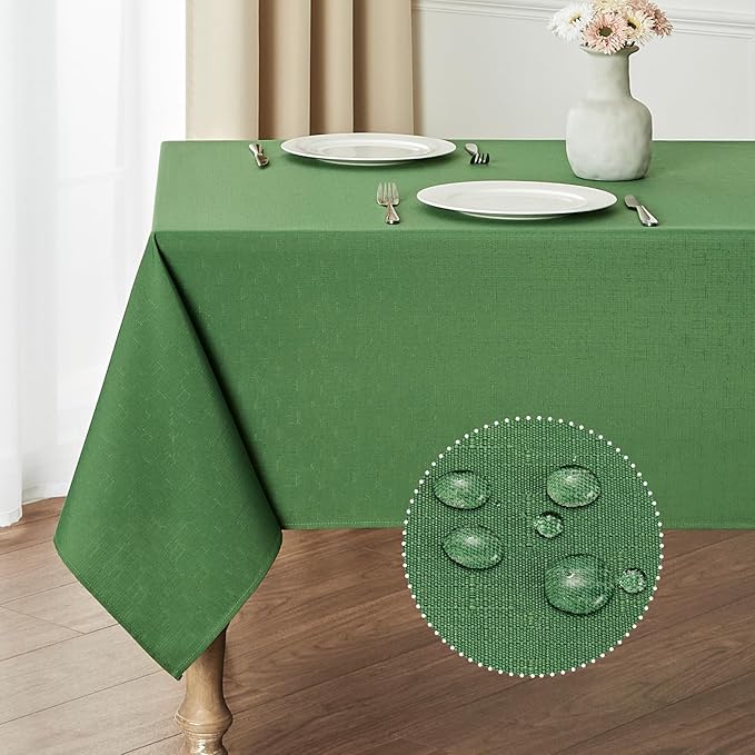Rectangle Tablecloth Waterproof 60x144 inch Linen Textured Table Cloth Stain and Wrinkle Resistant Washable, Decorative Fabric Table Cover for Dining, Party and Camping, Green