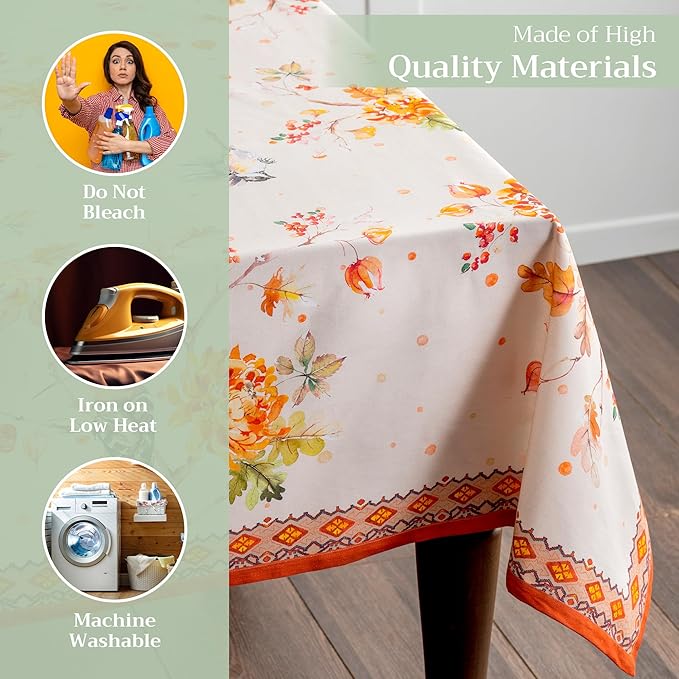 Maison d' Hermine Table Cloth Rectangle Table 100% Cotton 60 x 108 Inches Fall Tablecloth Reusable Everyday Use for Thanksgiving Christmas Decorations Dining Farmhouse Party (Kelim - Prairie)