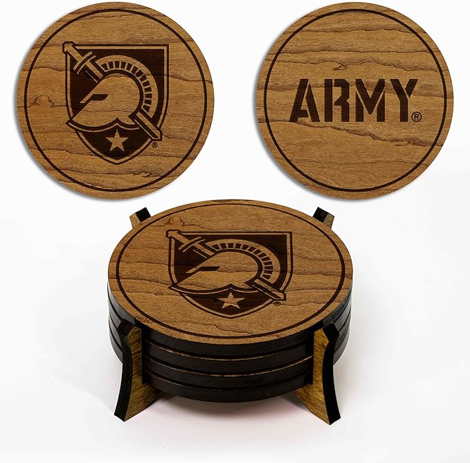 LazerEdge Army West Point Black Knights Wooden Coaster Set - Cherry Wood - Officially Licensed Product - 4-Pack