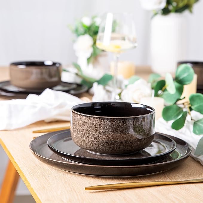 LERATIO Ceramic Dinnerware Sets for 4,Porcelain Plates and Bowls Sets,Microwave & Dishwasher & Oven Safe,Scratch Resistant Dishes Sets-Service for 4 (12pcs)-Mordern-coffee