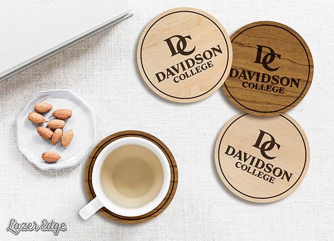 LazerEdge Davidson Wildcats Wooden Coaster Set - Maple Wood - Officially Licensed Product - 4-Pack