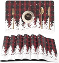 QIYI Christmas Placemats Set of 6, 12x18 Inch Faux Leather Place Mats for Kitchen Dinning, Heat Resistant Anti Slip Winter Table Mats, Waterproof Wipeable Placemat Party Table Décor, Red Buffalo Plaid