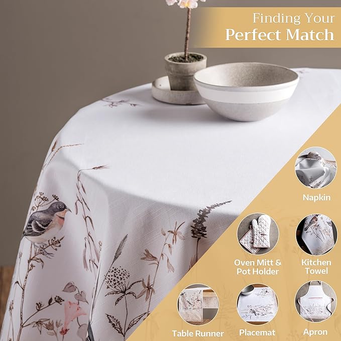 Maison d' Hermine Table Cloth Round Table 100% Cotton 69 Round Inches Tablecloth Reusable Decorative for Dining Room Farmhouse Home Valentines Day Decorations Spring Summer - Meadow Florals - Brown