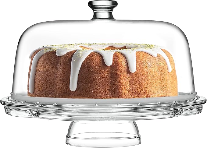 Royalty Art Cake Stand with Dome, 6-in-1 Multifunctional Glass Serving Platter for Cakes, Desserts, Fruits, Snacks, Pastries, Appetizers - Elegant Pedestal Display, Durable Italian-Made Glass - Made in Italy