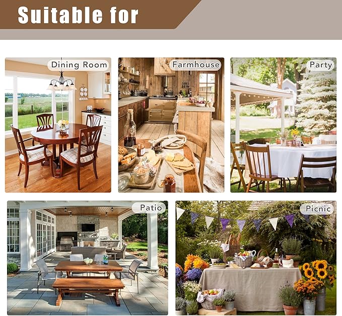 Fitable Faux Linen Rectangle Tablecloth 60 x 84 Inch - Fabric Neutral Table Cloth for 6 Foot Tables, Mocha Flax Look Kitchen Table Cover for Farmhouse, Dining, Party, Outdoor Picnic, Camping