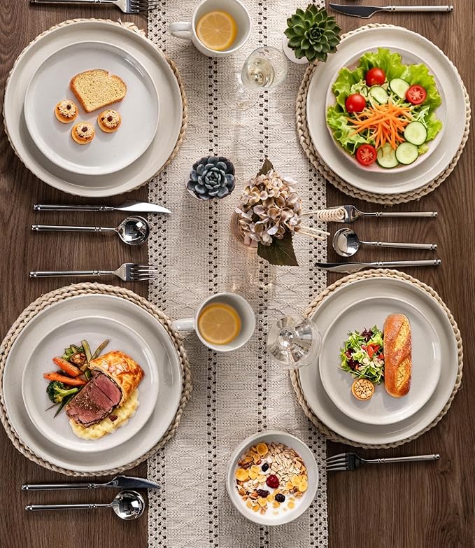 AmorArc Ceramic Dinner Plates Set of 6,10.5 Inch Stoneware Plates Set for Dinner, Elegant Dish Set with Rustic Terracotta Underside,Microwave & Dishwasher Safe
