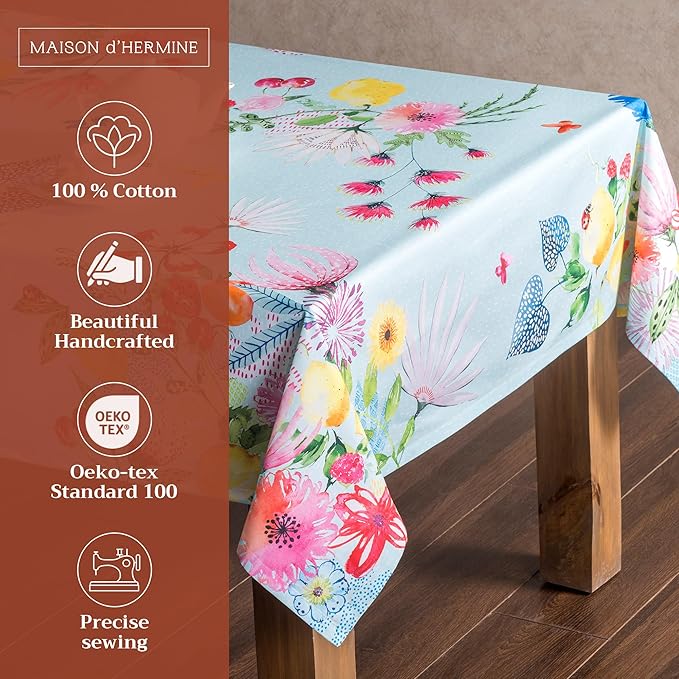 Maison d' Hermine Table Cloth Square Table 100% Cotton 54 x 54 Inches Tablecloth Reusable Decorative for Dining Room Farmhouse Home Valentines Day Decorations Spring Summer - Jardin D'Ete - Mint
