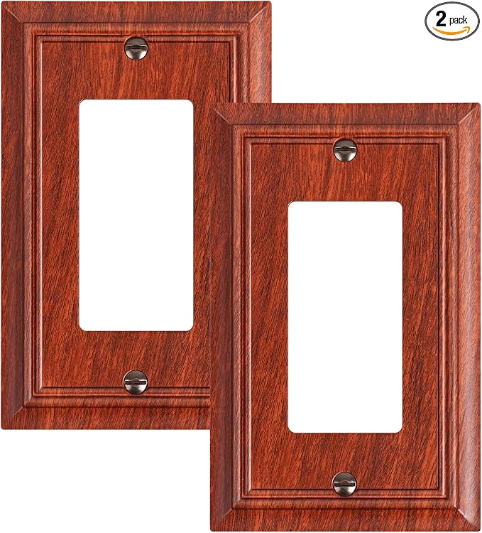 2-Pack Decorator Outlet Cover Plate, Wood Grain Decorative Switch Plates and Outlet Covers, Durable Natural Bamboo Fiber Wall Plates for Electrical Outlets, Receptacle, GFCI Outlet, Dimmer Switch