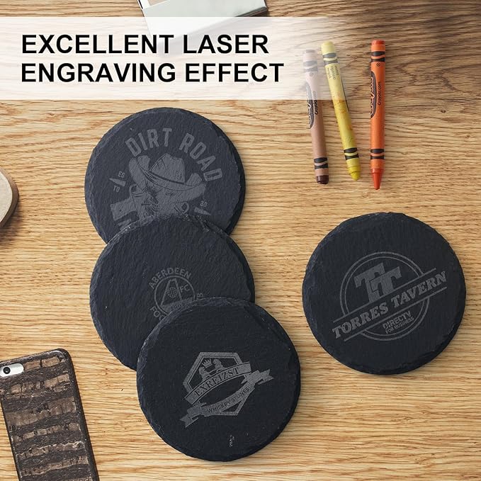Slate Coasters Set of 12,4-Inch Black Round Stone Drink Coasters with Scratch-Resistant Backing, Durable Tabletop Protection for Home Office Kitchen, Ideal Housewarming Wedding Gifts