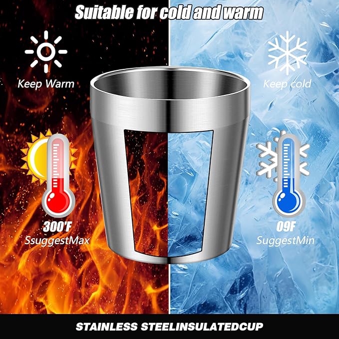 12 Pieces 6 oz Stainless Steel Cups Double Wall Insulated Tumblers Glasses Reusable Stackable Mugs Silver Travel Cups Metal Drinking Cups for Adult Home Party BBQ Camping Outdoor