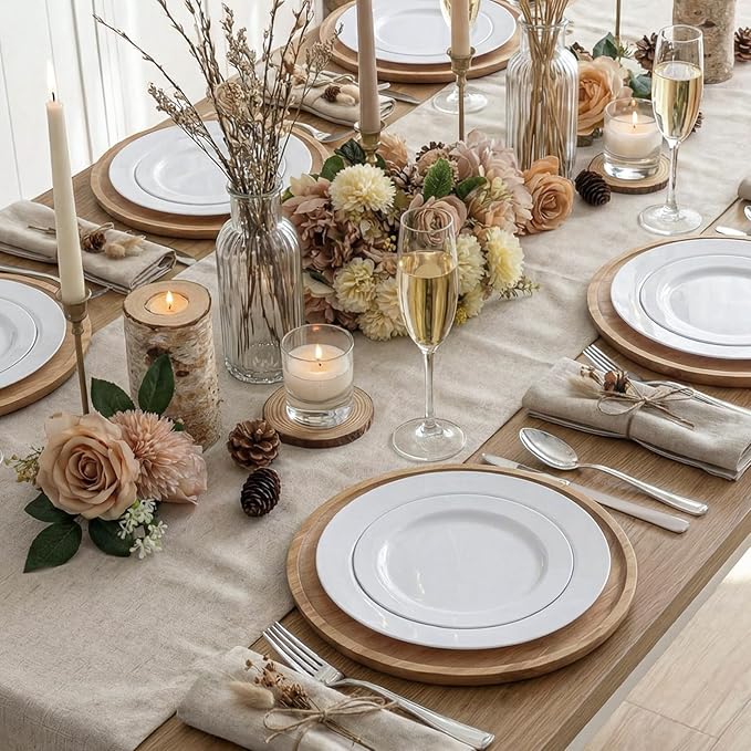 KIRE 120PCS White Plastic Plates - Heavy Duty White Disposable Plates for Party/Wedding - Include 60Pieces 10.25inch Dinner Plates - 60Pieces 7.5inch Dessert/Salad Plates