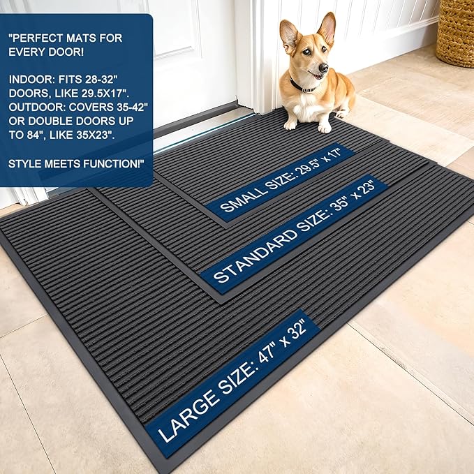 OLANLY Front Door Mat Indoor Outdoor Entrance, Waterproof Heavy Duty Doormat, Fade Resistant, Low Profile, Easy Clean Patio Porch Welcome Floor Mats for Entry, 29.5x17, Charcoal Grey