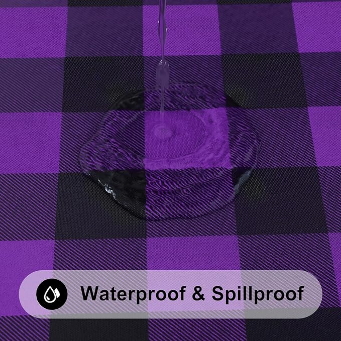 Smiry Rectangle Picnic Table Cloth, Elastic Waterproof Fitted Vinyl Tablecloths, Flannel Backed Buffalo Plaid Table Covers for Dining, Camping, Outdoor (Black and Purple, 30" x 96")
