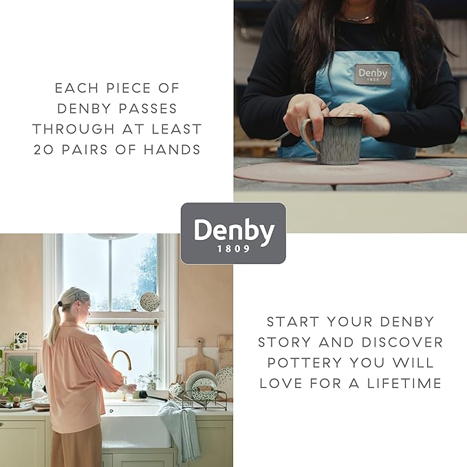 Denby - Elements Fern Green Cereal Bowls Set of 4-28oz Everyday Soup, Dessert Bowls - Contemporary Design - Dishwasher & Microwave Safe Ceramic Stoneware Tableware - Scratch Resistant
