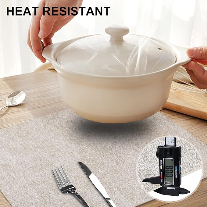 homing Faux Leather Heat Resistant Placemats 4 Packs, Waterproof Wipeable Dining PU Place Mats for Indoor & Outdoor, Easy to Clean, Beige