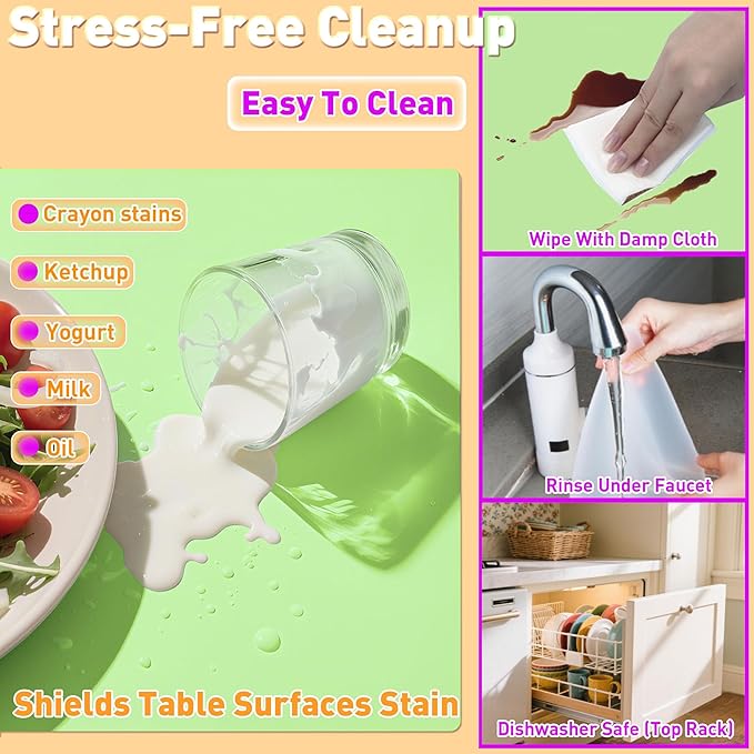 Silicone Placemat Set of 4,Heat Resistant Non-Slip Silicone Mat for Dining Table and Kitchen,Waterproof Wipeable Easy Clean Table Mat 15.8"x11.8" Ultra-Thin Semi-Transparent (Bright Green)
