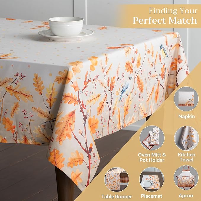 Maison d' Hermine Table Cloth Rectangle Table 100% Cotton 60 x 120 Inches Fall Tablecloth Reusable Everyday Use for Thanksgiving Christmas Decorations Dining Farmhouse Party (Oak Leaves)