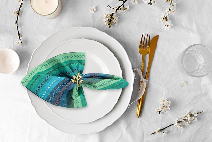 ACCENTHOME 100% Cotton Salsa Stripe Napkin Set of 6 18x18 inch Blue/Teal Multicolour Dinner Napkins -Washable Soft Premium Hotel Quality Napkins Perfect Table Linen for Family Dinners Weddings