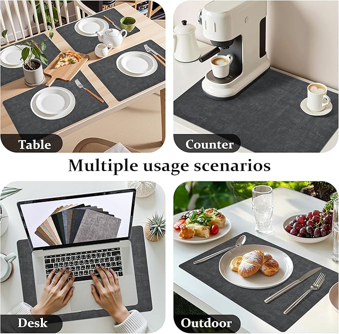 FROMHEART Faux Leather Placemats Set of 12–Waterproof,Heat/Oil Stain-Resistant PU Table Mat–Reversible,Non-Slip,Easy to Clean Place Mats for Kitchen,Dining,Indoor/Outdoor,(Dark Grey,11.8" x 17")