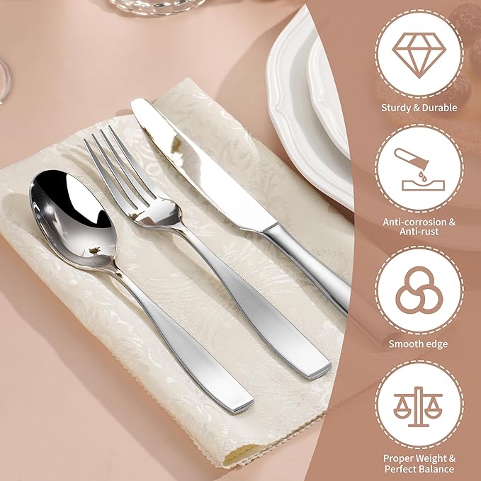 70-Piece 18/10 Stainless Steel Flatware Set for 12 with 2 Sets of Serving Utensil, Heavy Duty Silverware Set, High End Flatware, Dishwasher Safe, Ideal for Gift