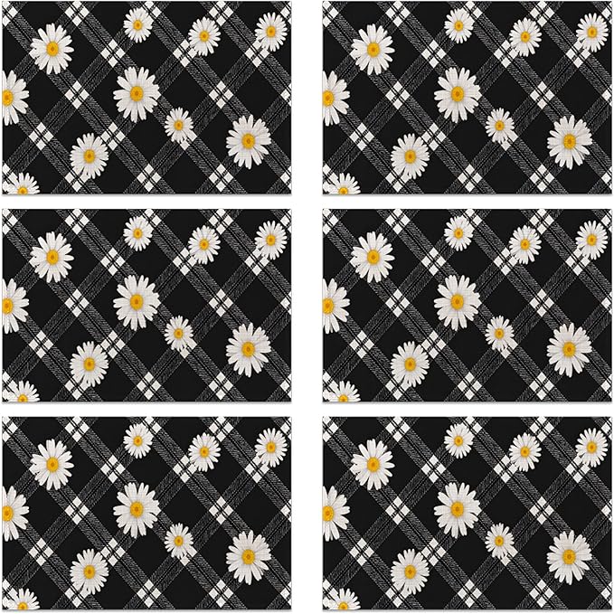 Daisy Floral 12x18 Inch Placemats Set of 6 - Waterproof, Non-Slip & Washable Table Mats for Kitchen & Dining Table Placemats