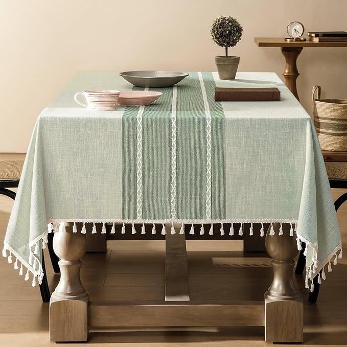 ZeeMart Contrast Linen Table Cloth Square Table Cloths 52x52 Inch Green, Farmhouse Style Heavy Weight Sage Green Tablecloth, Water Resistant Burlap Tablecloths ﻿