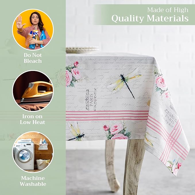Maison d' Hermine Table Cloth Rectangle Table 100% Cotton 54 x 72 Inches Tablecloth Reusable Decorative for Dining Room Farmhouse Home Valentines Day Decorations Spring Summer - Champ De Mars