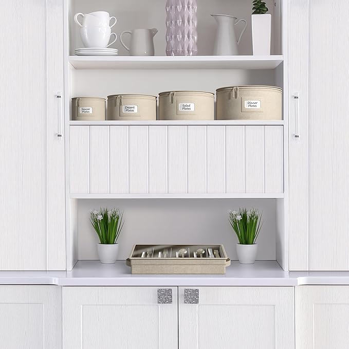 Sorbus China Storage Containers – Dinnerware Organizer for Dinner Plates with Lid (Holds Service for 12) with Felt Protectors – 12" x 6.25"