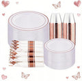WELLIFE 350Pcs Rose Gold Plastic Plates for 50 Guests - Plastic Dinnerware Set,Party Supplies Includes 100 Rose Gold plates,150 Silverware,50 Napkins,50 Cups for Valentines and Galentines