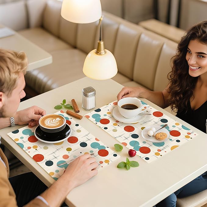 Modern Mid Century Placemats Set of 4 Washable Table Place Mats for Dining Kitchen Party Decor