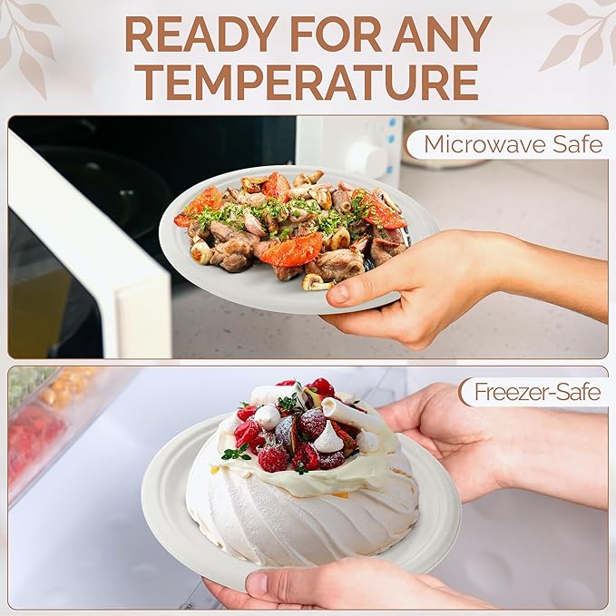 Heavy Duty Eco-Friendly PFAS-free Compostable Plates, 10 Inch Disposable Plates - Sugarcane Party Plates [Round, 75 Pack] | 100% Bagasse Biodegradable (White)
